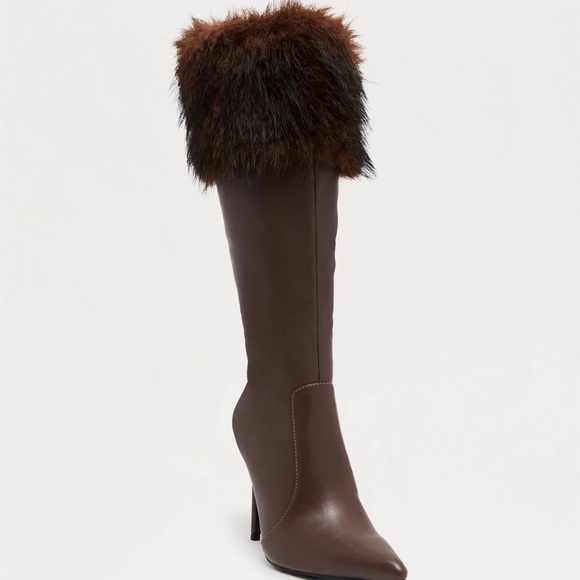 Fashion Nova Shoes - Fashion Nova Brown Heeled Boots with Faux Fur